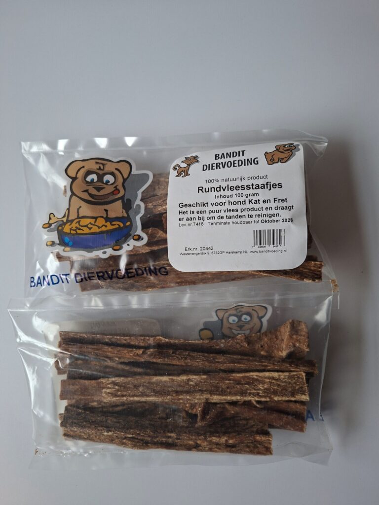 Zakje Rundvleesstaafjes 100 gram kat/fret